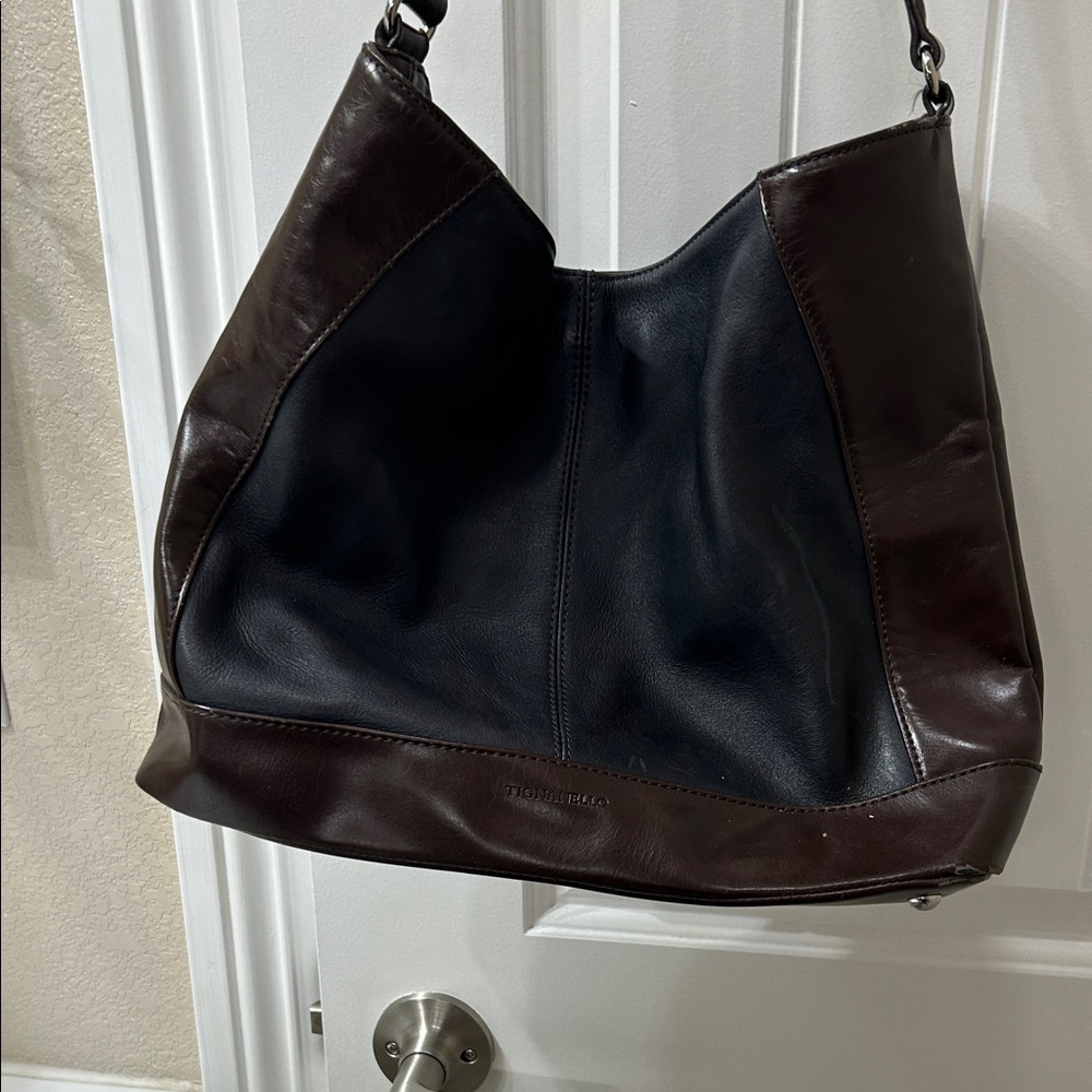 Tignanello Navy and Brown Shoulder Bag